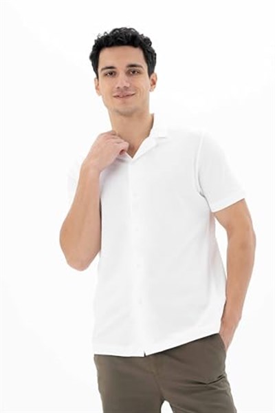Ar-ma Erkek Polo Yaka Kısa Kollu Gömlek Regular Fit%100 Pamuk Penye Pike Düğme Kapamalı Cepsiz Y25374351101 Beyaz-B1