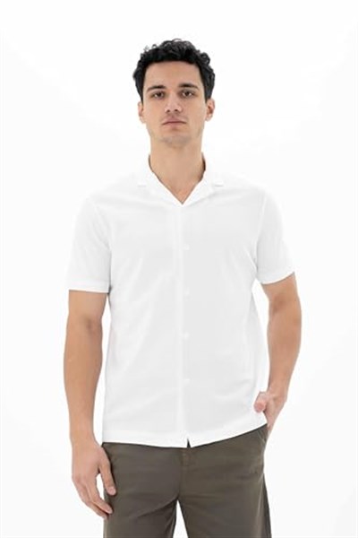 Ar-ma Erkek Polo Yaka Kısa Kollu Gömlek Regular Fit%100 Pamuk Penye Pike Düğme Kapamalı Cepsiz Y25374351101 Beyaz-B1