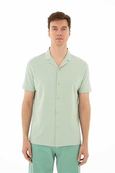 Ar-ma Erkek Polo Yaka Kısa Kollu Gömlek Regular Fit%100 Pamuk Penye Pike Düğme Kapamalı Cepsiz Y25374351101 Yeşil-Y2