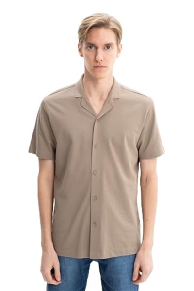Ar-ma Erkek Polo Yaka Kısa Kollu Gömlek Regular Fit%100 Pamuk Penye Pike Düğme Kapamalı Cepsiz Y25374351101 Gri-Bej G8