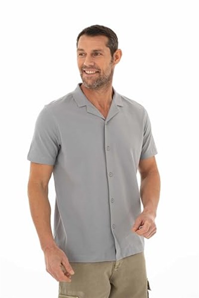Ar-ma Erkek Polo Yaka Kısa Kollu Gömlek Regular Fit%100 Pamuk Penye Pike Düğme Kapamalı Cepsiz Y25374351101 Gri-G2