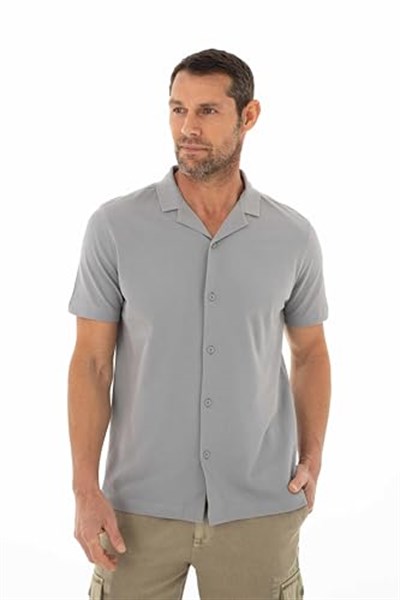 Ar-ma Erkek Polo Yaka Kısa Kollu Gömlek Regular Fit%100 Pamuk Penye Pike Düğme Kapamalı Cepsiz Y25374351101 Gri-G2