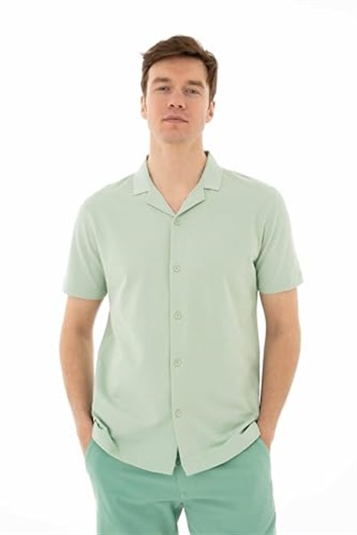 Ar-ma Erkek Polo Yaka Kısa Kollu Gömlek Regular Fit%100 Pamuk Penye Pike Düğme Kapamalı Cepsiz Y25374351101 Yeşil-Y2
