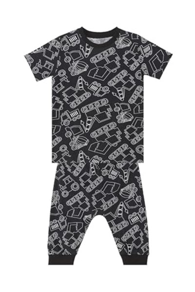 Araba Erkek Çocuk Siyah T-Shirt Kapri Şort Takım