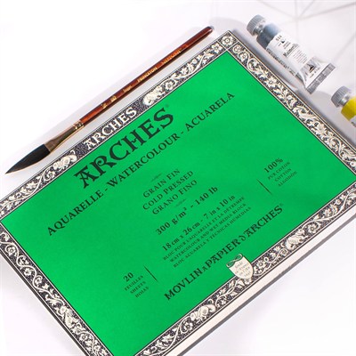 Arches 1795058 bloklu sulu boya kağıdı (18 x 26 cm, 4 tarafı yapıştırılmış, 300 g/m² ince tanecikli) 20 yaprak doğal beyaz