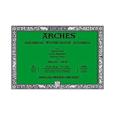 Arches 1795058 bloklu sulu boya kağıdı (18 x 26 cm, 4 tarafı yapıştırılmış, 300 g/m² ince tanecikli) 20 yaprak doğal beyaz