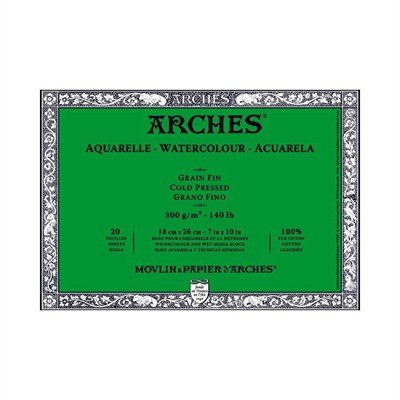 Arches 1795058 bloklu sulu boya kağıdı (18 x 26 cm, 4 tarafı yapıştırılmış, 300 g/m² ince tanecikli) 20 yaprak doğal beyaz