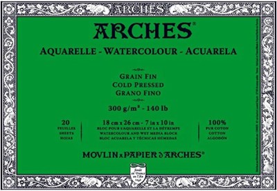 Arches 1795058 bloklu sulu boya kağıdı (18 x 26 cm, 4 tarafı yapıştırılmış, 300 g/m² ince tanecikli) 20 yaprak doğal beyaz