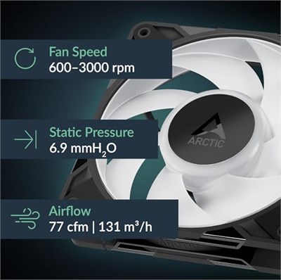 ARCTIC P12 Pro A-RGB (Siyah) - Güçlü Premium Fan, Y-Kablo Ayırıcılı 120 mm PWM Fan, 600-3000 RPM, 0 RPM <% 5 PWM, 5V Dijital RGB, Akışkan Dinamik Rulman, 4-Pin - Siyah