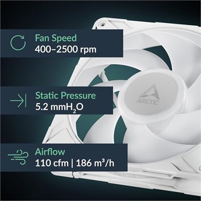 Arctic P14 Pro A-RGB (Beyaz) - Güçlü Premium Fan, Y Kablo Bölmeli 140 mm PWM Fan, 400-2500 RPM, 0 RPM <% 5 PWM, 5V Dijital RGB Akışkan Dinamik Rulman - Beyaz