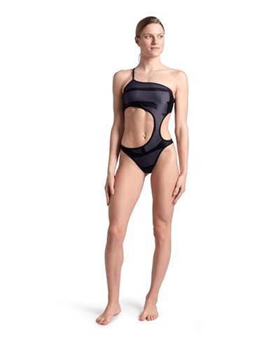 Arena Womens Arena Logo One Piece Single Shoulder Mayo, Asphalt Multi-Black-Black, M