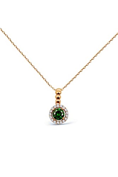 Argentum Concept 925 Ayar Gümüş Rose Yeşil Taşlı Minimal Set - S014302