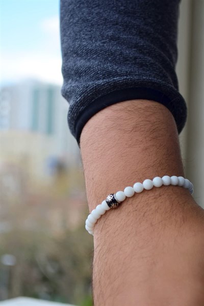 Argentum Concept Beyaz Taşlı Gümüş Erkek Bileklik - B043601