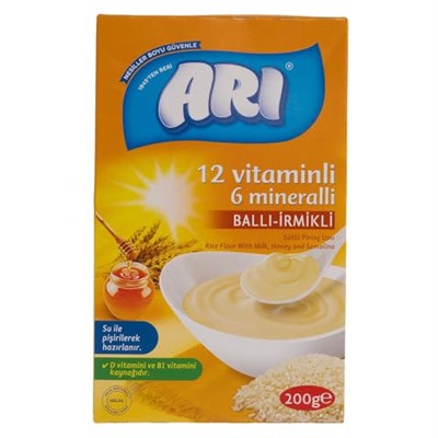 Arı Mama Pirinç Unu 12 Vitaminli 6 Mineralli Sütlü Ballı İrmikli 200 Gr