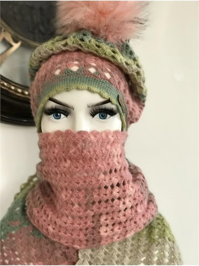 Ariestasarım Ebruli Atkı Bere PEMBE