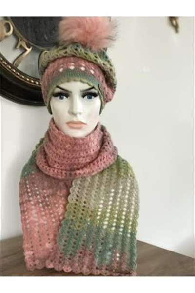 Ariestasarım Ebruli Atkı Bere PEMBE