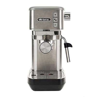 Ariete 1380 metal kahve makinesi, öğütülmüş kahve ve ESE pedleri ile uyumlu, 1300 W, 1,1 l kapasite, 15 bar basınç, ½ fincan filtre, Cappuccino cihazı, gümüş