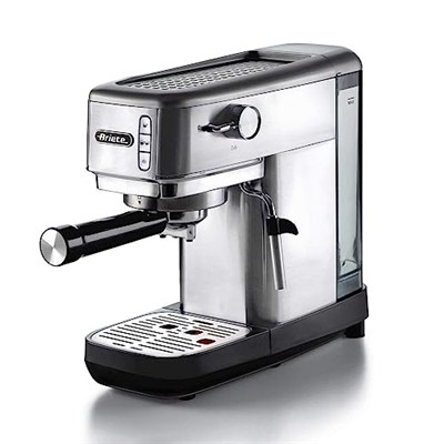 Ariete 1380 metal kahve makinesi, öğütülmüş kahve ve ESE pedleri ile uyumlu, 1300 W, 1,1 l kapasite, 15 bar basınç, ½ fincan filtre, Cappuccino cihazı, gümüş