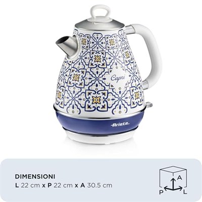 Ariete Capri Elektrikli Su Isıtıcı 1,7 Litre Kettle 2869/0C - Paslanmaz Çelik Gövde, Handmade Decoration, 2000 Watt, Otomatik Kapanma, 360° Kablosuz Taban