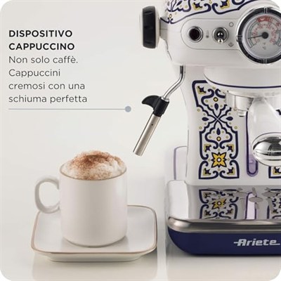 Ariete Capri Espresso Kahve Makinesi 1389/1C - Maxi Cappuccino Cihazı, Süt Köpürtme Başlığı, 850 Watt, 0,9 Litre Çıkarılabilir Su Tankı, Çıkarılabilir Damlama Tepsisi ve Bardak Tutucu