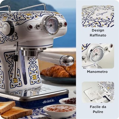 Ariete Capri Espresso Kahve Makinesi 1389/1C - Maxi Cappuccino Cihazı, Süt Köpürtme Başlığı, 850 Watt, 0,9 Litre Çıkarılabilir Su Tankı, Çıkarılabilir Damlama Tepsisi ve Bardak Tutucu