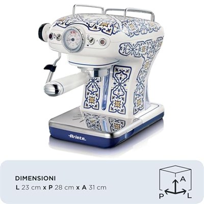 Ariete Capri Espresso Kahve Makinesi 1389/1C - Maxi Cappuccino Cihazı, Süt Köpürtme Başlığı, 850 Watt, 0,9 Litre Çıkarılabilir Su Tankı, Çıkarılabilir Damlama Tepsisi ve Bardak Tutucu