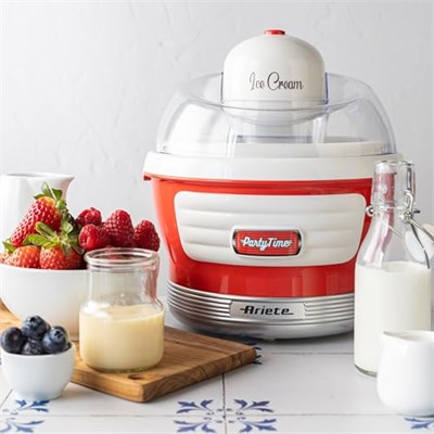 Ariete Party Time Dondurma Yapma Makinesi Kırmızı 0643/00 - Ice Cream Maker, 30 dakikada Dondurma Hazırlama,1,5 Litre Kapasite, 12 Watt