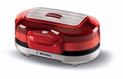 Ariete Party Time Hamburger Makinesi Kırmızı 0205/00 - Hamburger Maker, 1200 Watt, Çift Yapışmaz Plakalar, Aynı Anda Üst Plakada 2 Sandviç Ekmeği Isıtma, Alt Plakada Köfte Pişirme Özelliği