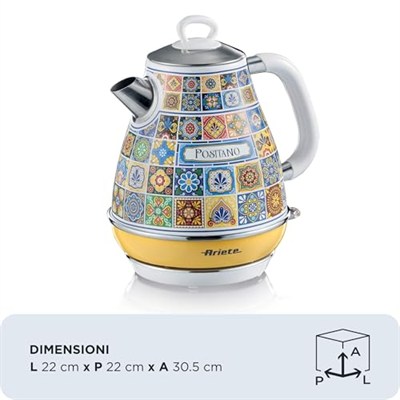 Ariete Positano Elektrikli Su Isıtıcı 1,7 Litre Kettle 2869/0P - Paslanmaz Çelik Gövde, Handmade Decoration, 2000 Watt, Otomatik Kapanma, 360° Kablosuz Taban