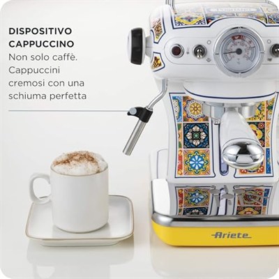 Ariete Positano Espresso Kahve Makinesi 1389/1P - Maxi Cappuccino Cihazı, Süt Köpürtme Başlığı, 850 Watt, 0,9 Litre Çıkarılabilir Su Tankı, Çıkarılabilir Damlama Tepsisi ve Bardak Tutucu