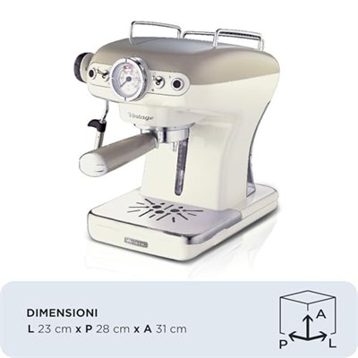 Ariete Vintage Espresso Kahve Makinesi Bej 1389/13 - Süt Köpürtme Başlığı, 900 Watt, 0,9 Litre Çıkarılabilir Su Tankı, Çıkarılabilir Damlama Tepsisi ve Bardak Tutucu, Bekleme Fonksiyonu