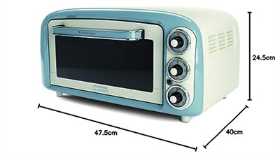 Ariete Vintage Fırın Mavi 0979/05 - Pizza Fırını, 1380 Watt, 18 Litre Kapasite, 3 Pişirme Fonksiyonu, Paslanmaz Çelik Hazne, 60 Dakika Zamanlayıcı, Çift Cam, 230°C ye Kadar Sıcaklık, Kolay Temizleme