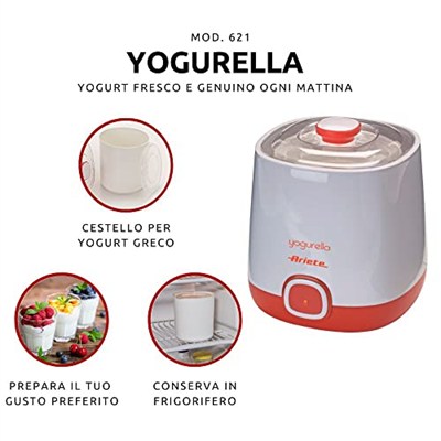 Ariete Yogurella Süzme Yoğurt Makinesi 0621/10 - Pane Express, 20 Watt, 1 Litre Yoğurt Kapasitesi, Süzme Yoğurt için Ekstra Filtreli Sepet, 2 Kap