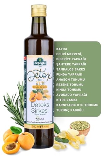 Arifoğlu Detoks Sirkesi Kayısı Pulplu ve Sandaloz Sakızlı Sirke 500ml – İçilebilir | Detox Vinegar with Apricot Pulp and Sandalwood Gum 500ml – Drinkable