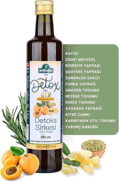 Arifoğlu Detoks Sirkesi Kayısı Pulplu ve Sandaloz Sakızlı Sirke 500ml – İçilebilir | Detox Vinegar with Apricot Pulp and Sandalwood Gum 500ml – Drinkable