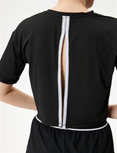 Arkası Pencere Detaylı Spor Crop Tişört Kısa Kollu Bisiklet Yaka