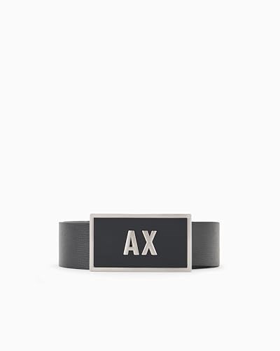 Armani Exchange Erkek Çift Tokalı Logo Kemer, Siyah/Lacivert, Tek Beden