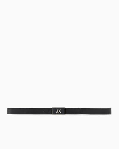 Armani Exchange Erkek Çift Tokalı Logo Kemer, Siyah/Lacivert, Tek Beden