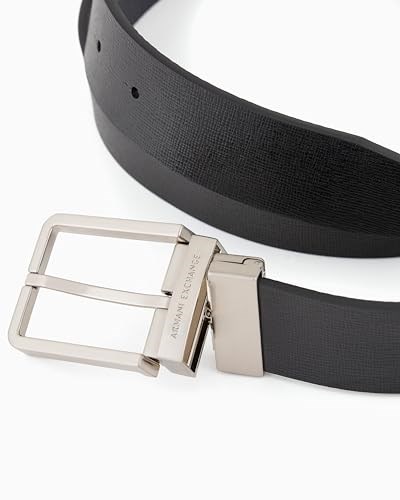 Armani Exchange Erkek Çift Tokalı Logo Kemer, Siyah/Lacivert, Tek Beden