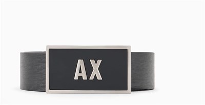 Armani Exchange Erkek Çift Tokalı Logo Kemer, Siyah/Lacivert, Tek Beden