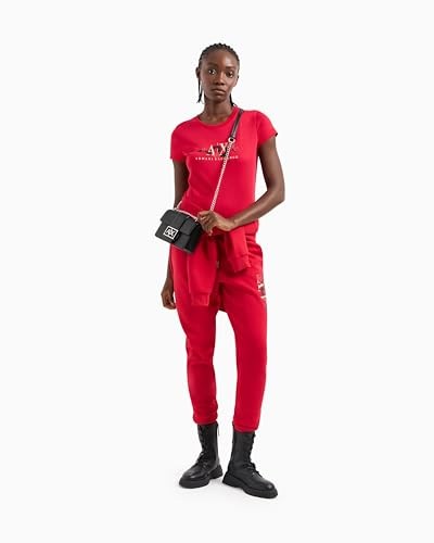Armani Exchange Gümüş renkli zincirli, AX kilitli siyah deri askılı çanta