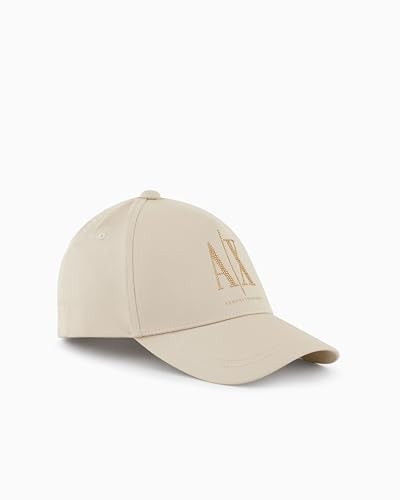 Armani Exchange Kadın suni elmas ikon logolu beyzbol şapkası sarkık şapka, Oyster gri, standart beden