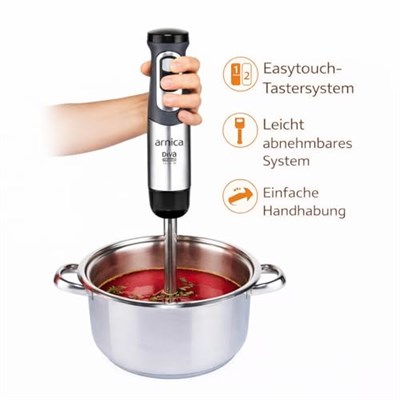 arnica GH21592 Diva Trend El Blender Seti, 1200W, 1.2 L Hazne, Paslanmaz Çelik Bıçak, Gümüş