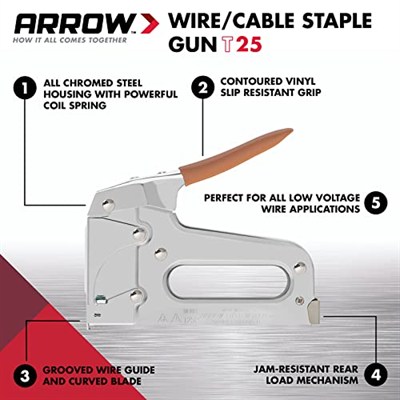 Arrow T25 10-14mm Profesyonel Mekanik Kablo Zımba Tabancası Ve 1000 Adet Zımba