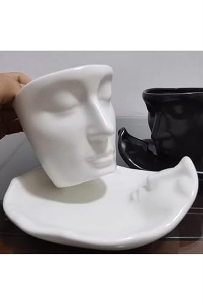 ARVALE Iskandinav Yüz Şekilli Fincan Takımı 1 Adet 260 ml Beyaz - Kupa Kahve Fincan Takımı