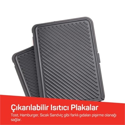 Arzum AR2007 Sultane 1800W 4 Dilim Kapasiteli Izgara ve Tost Makinesi, 180 Derece Açılır Gövde, Kırmızı