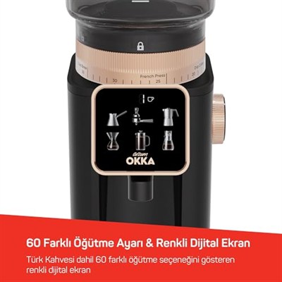 Arzum OK0044 Master Grind Kahve Öğütücü, 60 Öğütme Ayarlı, Dijital Ekranlı, Bakır