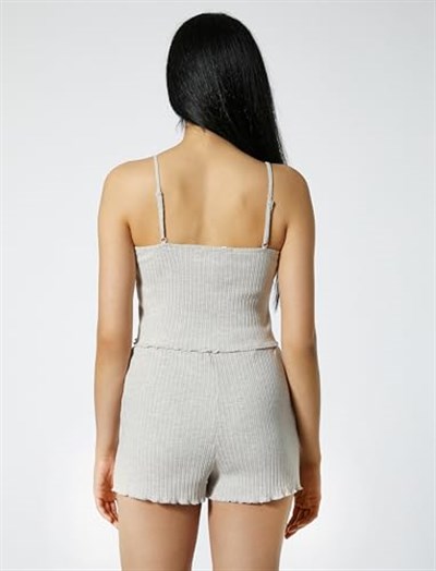Askılı Pijama Üstü Crop Düğmeli Fitilli