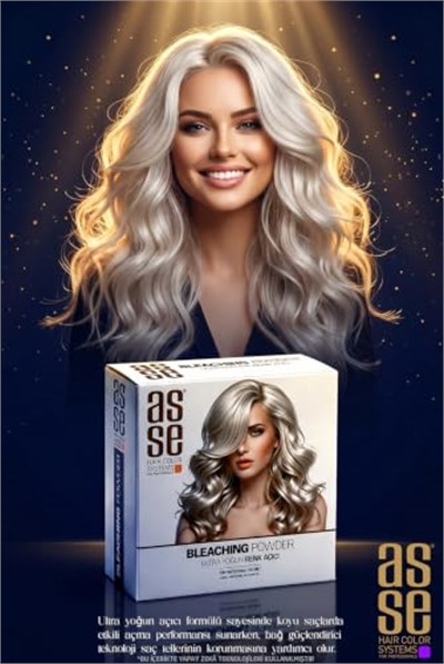 Asse Hair Colors For Professionals. Bleaching Powder - Ultra Yoğun Saç Renk Açıcı. Profesyonel Kullanım İçin. Ultra Bağ Güçlendirici Formülüyle 8 Tona Kadar Açma, Saçı Güçlendirir ve Korur