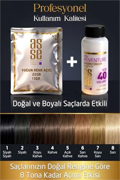 Asse Hair Colors For Professionals. Bleaching Powder - Ultra Yoğun Saç Renk Açıcı. Profesyonel Kullanım İçin. Ultra Bağ Güçlendirici Formülüyle 8 Tona Kadar Açma, Saçı Güçlendirir ve Korur